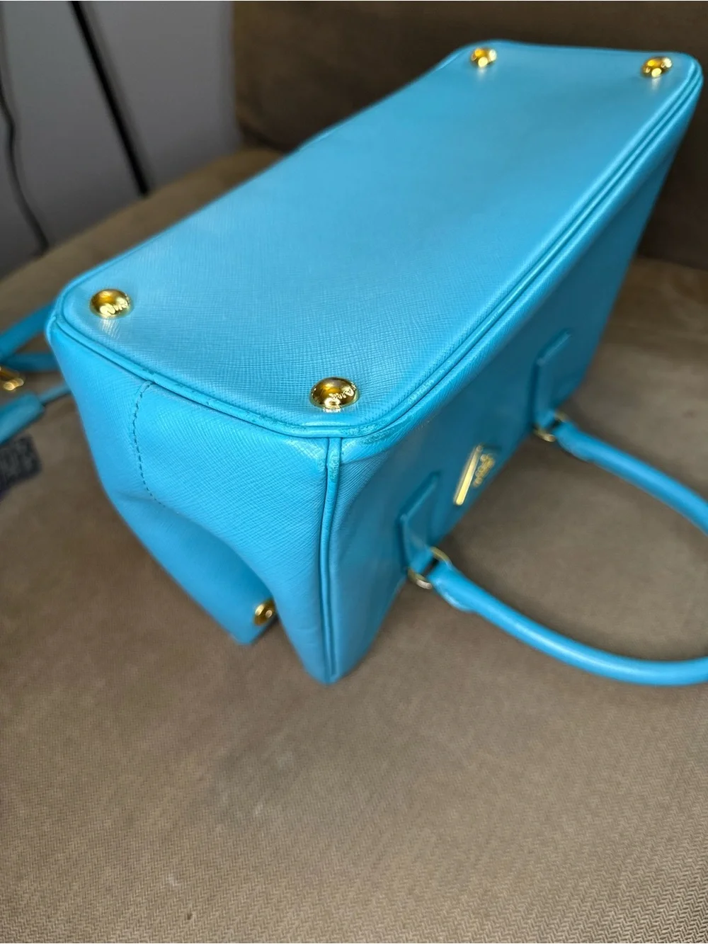 Prada Teal Blue Saffiano Leather Satchel with Gold Hardware - Picture 13 of 16